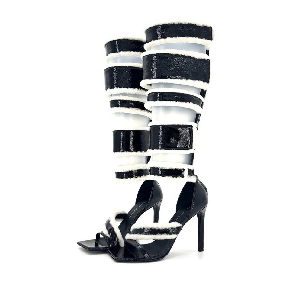 NIB Giuseppe Zanotti Vanilla Winter Shearling Knee High Gladiator Sandals 37
